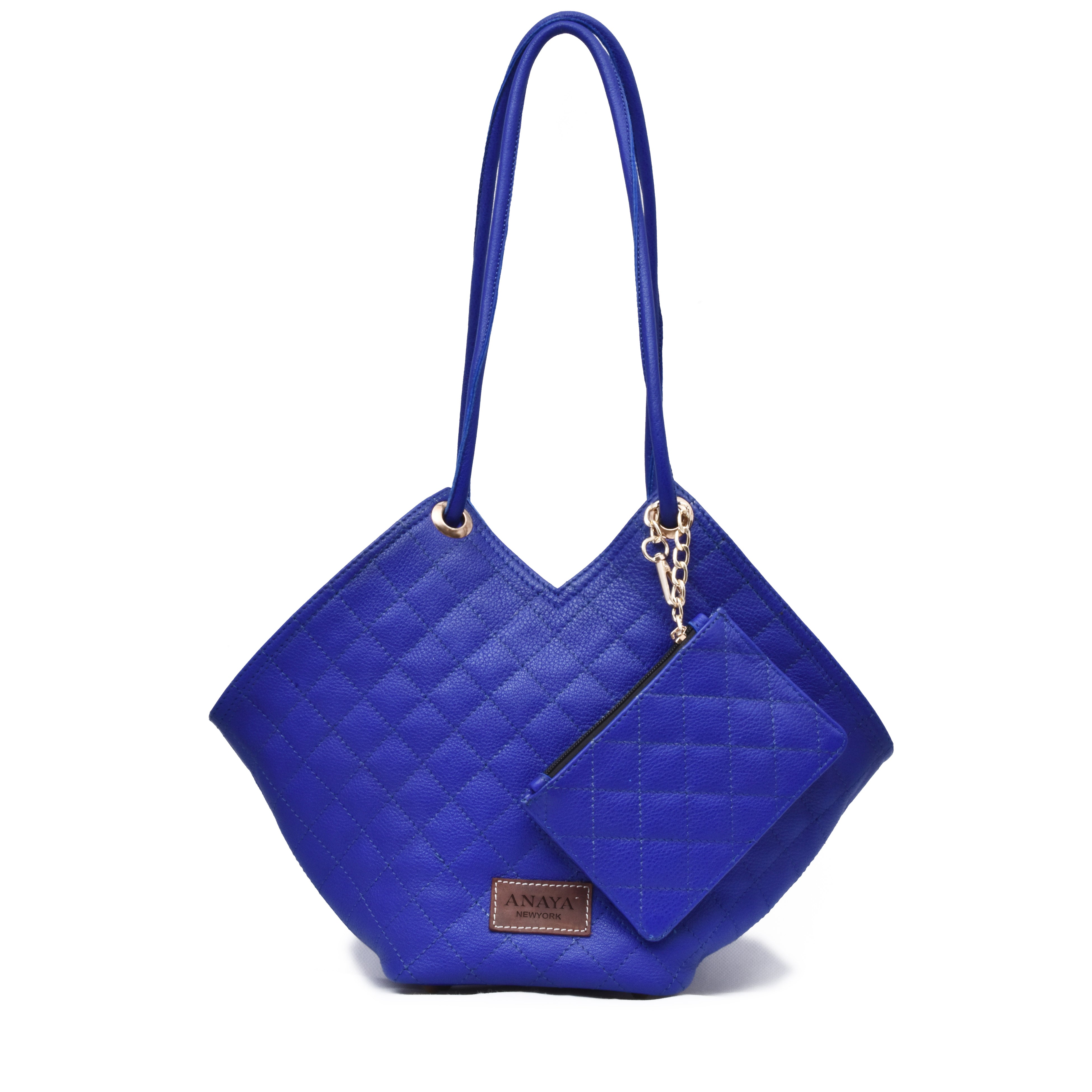 Anaya Boston Handmade Blue Quilted Leather Tote