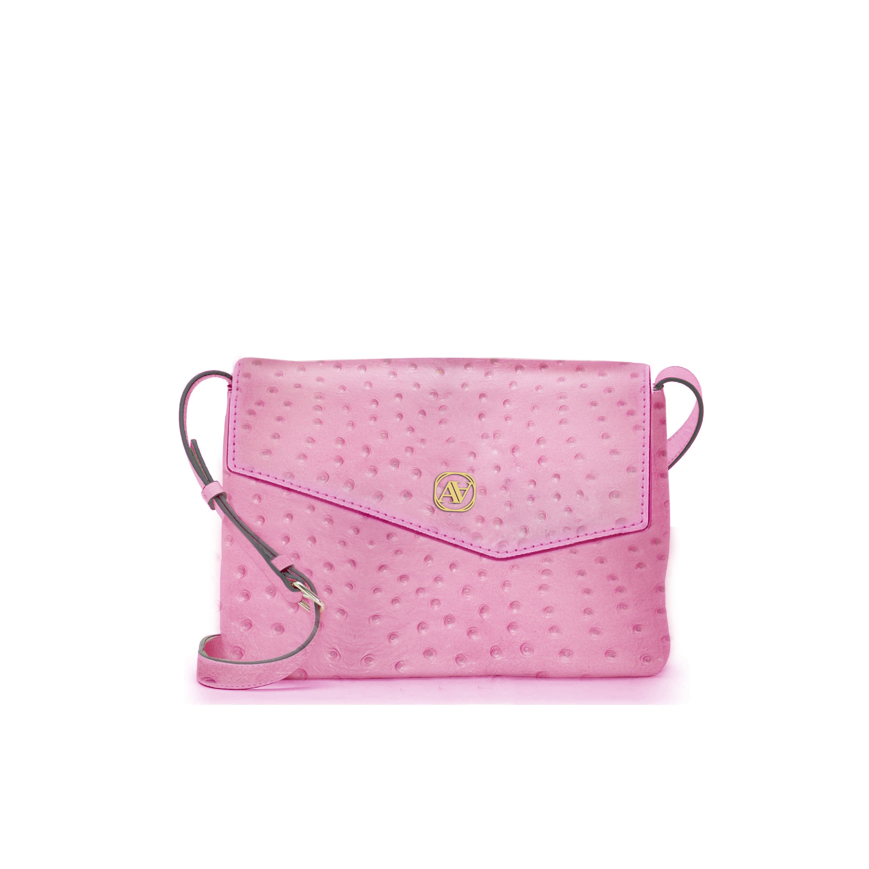 Anaya Boston Handmade Ostrich Leather Women's Pink Shoulder Bag