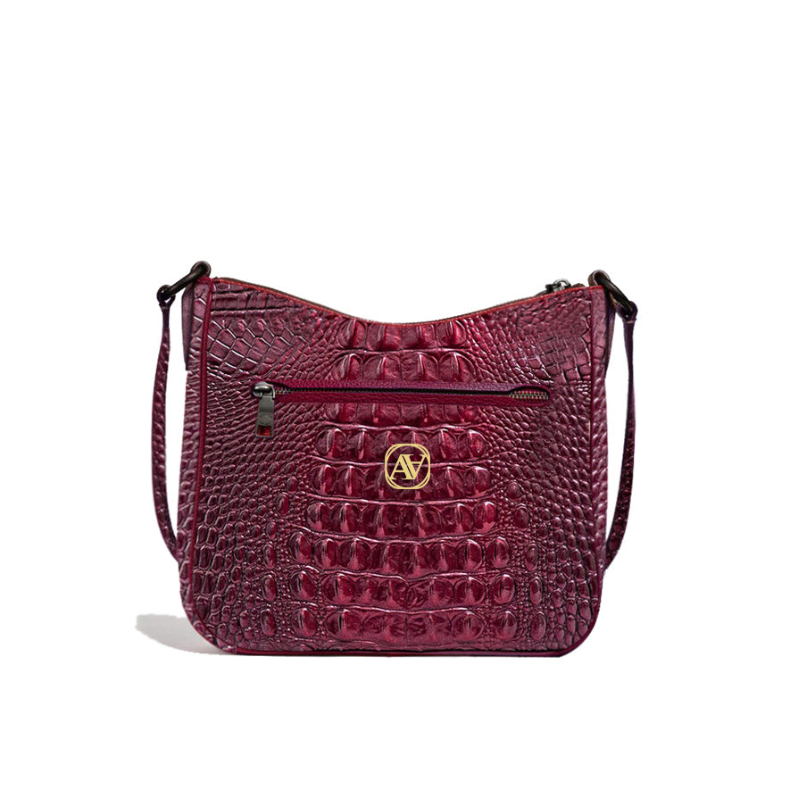 Anaya Newyork Handmade Crocodile Leather Purple Crossbody Bag
