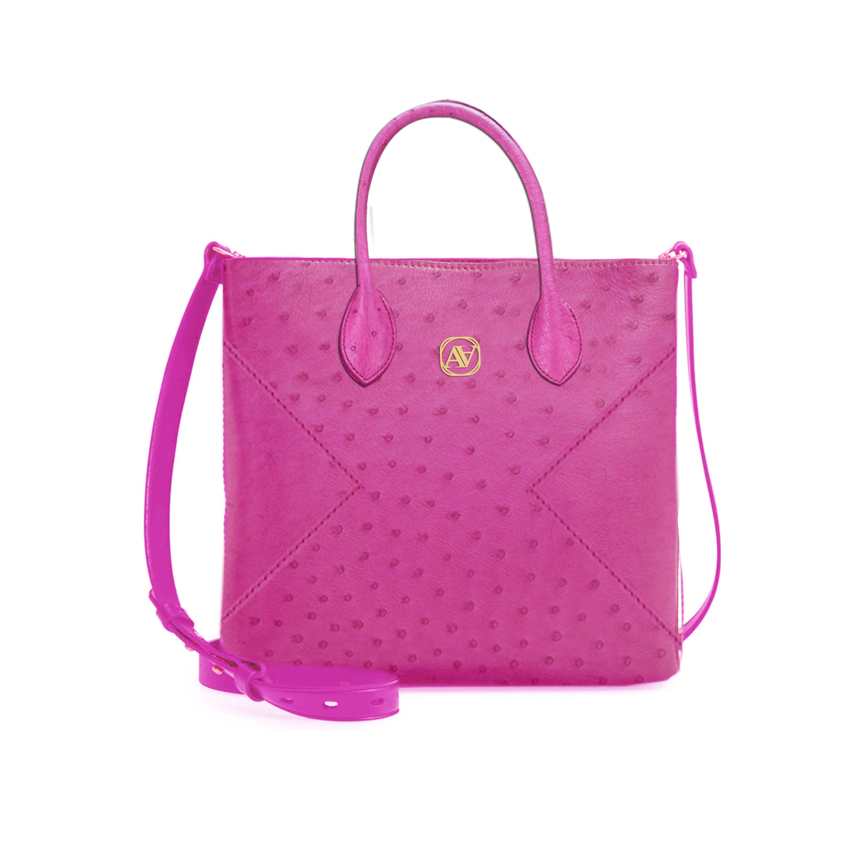 Anaya Newyork Handmade Ostrich Leather Pink Shoulder Bag