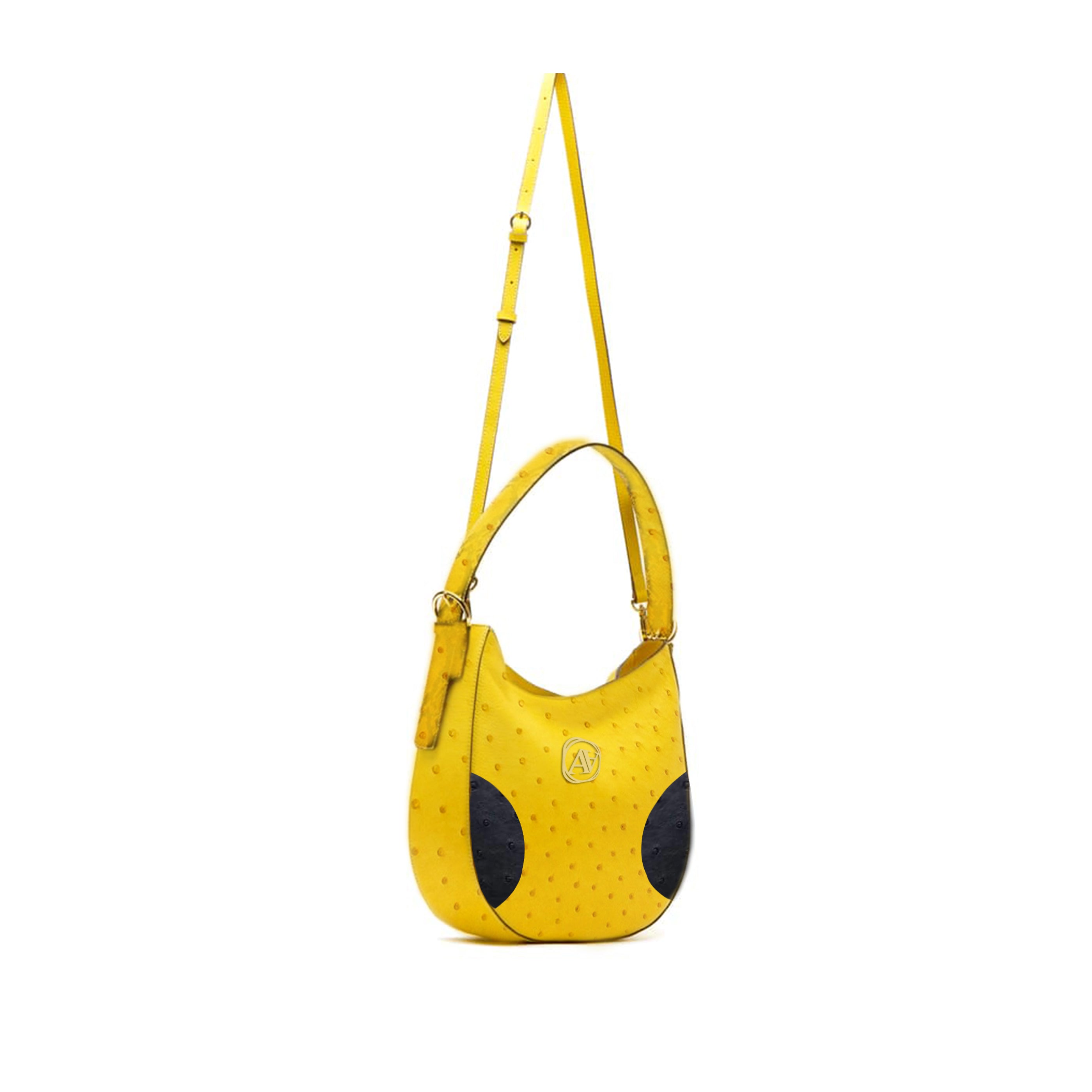 Anaya Boston Handmade Ostrich Leather Yellow Shoulder Bag